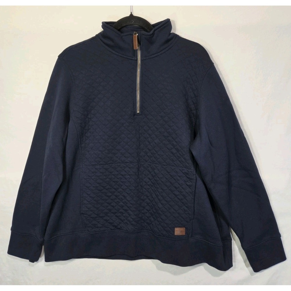 LL Bean Womens Navy Blue Quilted 1/4 Zip Pullover Sweater Pocket Size XL Petite